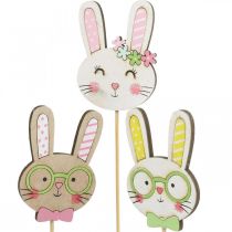 Divertida decoración de conejito de Pascua, cabeza de conejito en palo, decoración de flores, 7cm, 12 Uds.