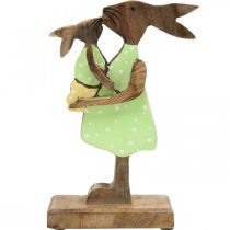 Artículo Conejito madre con niño, decoración de Pascua, primavera, conejito de Pascua de madera, natural, verde, amarillo H22cm