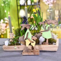 Artículo Conejito madre con niño, decoración de Pascua, primavera, conejito de Pascua de madera, natural, verde, amarillo H22cm