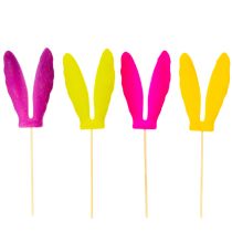 Artículo Orejas de conejo flocadas, decoración de Pascua en un palo como palillos de flores atmosféricos, 31 cm, 4 piezas
