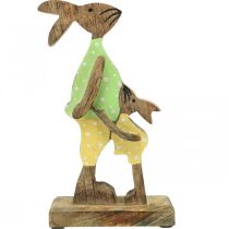 Artículo Conejo de Pascua con niño, decoración primaveral de madera, padre conejo, naturaleza de Pascua, verde, amarillo H22cm