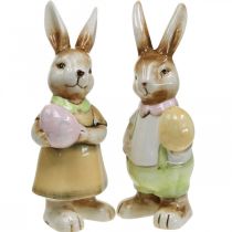 Deco conejitos de Pascua con huevo, conejitos de Pascua, cerámica, H24cm 2pcs