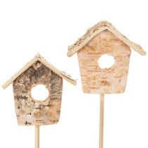 Artículo Casita decorativa para pájaros, abedul, 5 cm, estacas para flores, 4 piezas