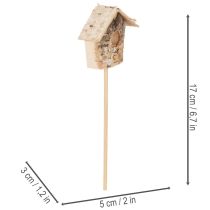 Artículo Casita decorativa para pájaros, abedul, 5 cm, estacas para flores, 4 piezas