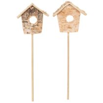 Artículo Casita decorativa para pájaros, abedul, 5 cm, estacas para flores, 4 piezas