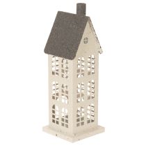 Artículo Casa decorativa de metal con ventanas y chimenea, 28 cm.