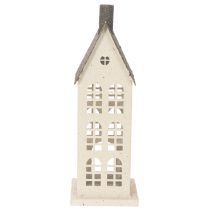 Artículo Casa decorativa de metal con ventanas y chimenea, 28 cm.