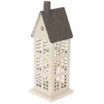 Artículo Casa decorativa de metal con ventanas y chimenea, 28 cm.