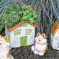 Artículo Portavelas de cerámica con forma de casa, estilo rústico para un ambiente acogedor, 11cm