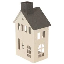 Artículo Casa decorativa de metal con chimenea y ventana, 24 cm.