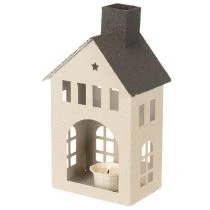 Artículo Casa decorativa de metal con chimenea y ventana, 24 cm.
