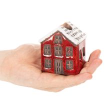 Artículo Portavelas de cerámica, casita decorativa con nieve para decoración de mesa, 7 cm, 2 piezas