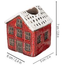 Artículo Portavelas de cerámica, casita decorativa con nieve para decoración de mesa, 7 cm, 2 piezas