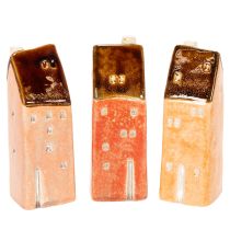 Artículo Casa miniatura decorativa de cerámica con ventanas, 14 cm, 3 piezas