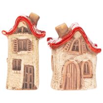 Artículo Juego de decoración de casas de cerámica, casitas pequeñas con techo rojo de 8 cm, 2 piezas