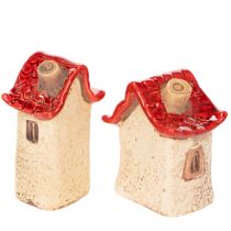 Artículo Juego de decoración de casas de cerámica, casitas pequeñas con techo rojo de 8 cm, 2 piezas