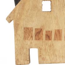 Artículo Portavelas decorativo de madera con forma de casa, negro, 10,5 × 3,5 × 13 cm