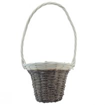 Artículo Cesta de mimbre con asa, gris y blanca, Ø29cm, regalo, decoración floral