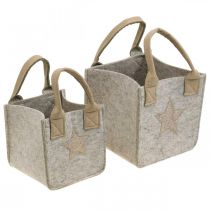 Jardinera decorativa bolsa de fieltro decoración navideña beige 20 / 16cm juego de 2