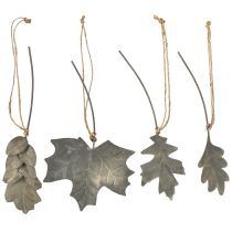 Artículo Hojas decorativas de otoño metal gris plata L20cm 4pcs