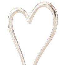 Artículo Decoración de corazón de metal con base de madera, color plata natural, 15,5 cm de alto, 3 unidades