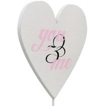Artículo Corazón en palo 7cm blanco, rosa 12 piezas