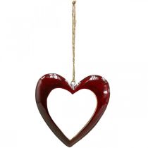 Corazón de madera, deco corazón para colgar, corazón deco rojo H15cm