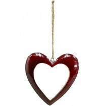 Artículo Corazón de madera, deco corazón para colgar, corazón deco rojo H15cm