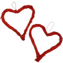 Corazón de rafia para colgar rojo 15cm 8uds