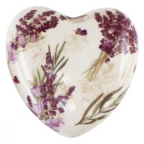 Artículo Decoración de corazón Decoración de cerámica Decoración de mesa Lavanda Gres 8.5cm 3 piezas