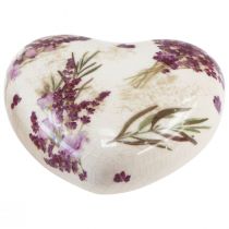 Artículo Decoración de corazón Decoración de cerámica Decoración de mesa Lavanda Gres 8.5cm 3 piezas