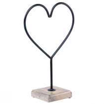 Artículo Decoración corazón negro metal madera base natural 20,5x10x10cm