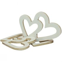 Corazón deco decoración dispersa corazones dobles decoración de madera crema 4,5 cm 48 piezas