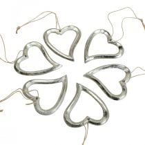 Decoración de corazón para colgar corazón de metal plateado 7,5 × 8,5 cm 6 piezas