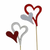 Artículo Tachuelas de corazón de madera rojo, blanco 38cm 12pcs