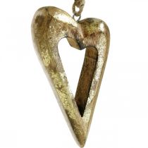 Corazón de decoración, mango efecto dorado, decoración de madera para colgar 13,5 cm × 7 cm 4 piezas