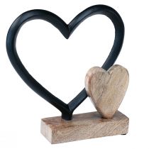 Artículo Corazón metal corazón madera base madera mango natural 18x5x19cm