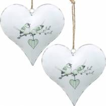 Corazón de suspensión de decoración con motivo de pájaro, decoración de corazón para el día de San Valentín, colgante de metal en forma de corazón 4 piezas