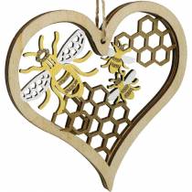 Corazón decorativo abejas amarillo, corazón de madera dorado para colgar decoración de verano 6 piezas