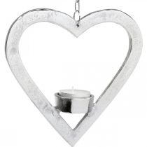 Artículo Portavelas en el corazón, decoración de velas para colgar, boda, decoración de Adviento de metal plateado H17.5cm