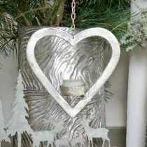 Artículo Portavelas en el corazón, decoración de velas para colgar, boda, decoración de Adviento de metal plateado H17.5cm