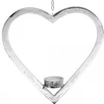 Artículo Corazón para colgar, portavelas para Adviento, decoración de boda metal plateado Al.24cm