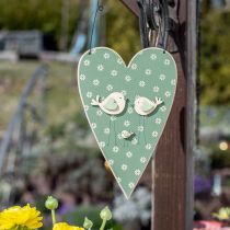 Corazón para colgar, decoración de madera con pájaros, decoración de puerta, verde primavera, amarillo H22cm juego de 3