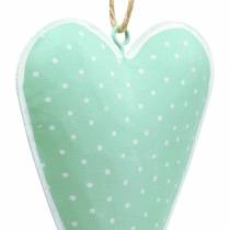 Colgante corazón metal verde, blanco punteado H11cm 6ud
