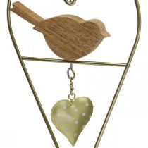 Artículo Corazones decorativos para colgar de metal con madera de pájaro 12×18cm 2uds