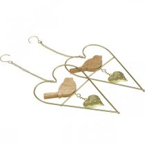 Artículo Corazones decorativos para colgar de metal con madera de pájaro 12×18cm 2uds