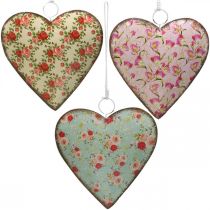 Corazón para colgar, San Valentín, decoración de corazón con rosas, Día de la Madre, decoración de metal H16cm 3pcs