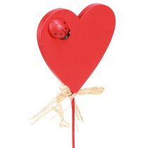 Artículo Plug corazón madera corazones decorativos rojos con mariquitas 6cm 16uds