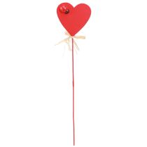Artículo Plug corazón madera corazones decorativos rojos con mariquitas 6cm 16uds