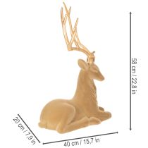 Artículo Figura decorativa de un ciervo recostado con astas, decoración flocada, 58 cm.